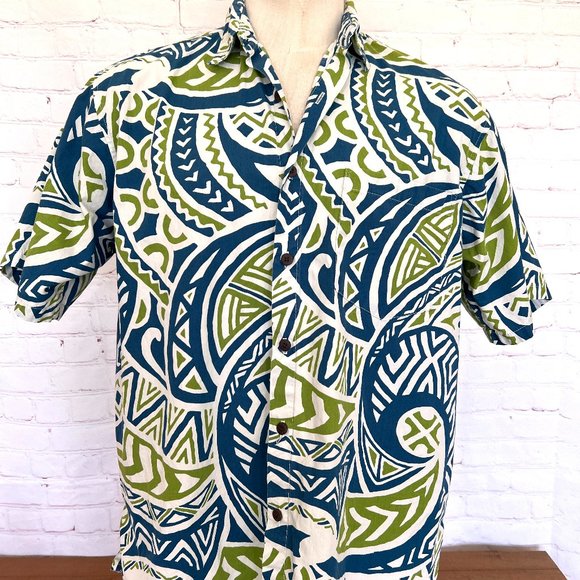 Go Barefoot - Hawaiian Short Sleeve Shirt - Blue,Green, White - Size Large - Picture 1 of 7